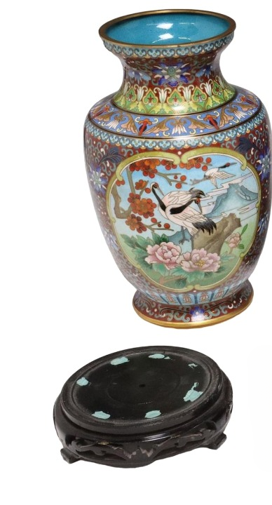 Pair of CHINESE cloisonné-enamel Crane vases, modern