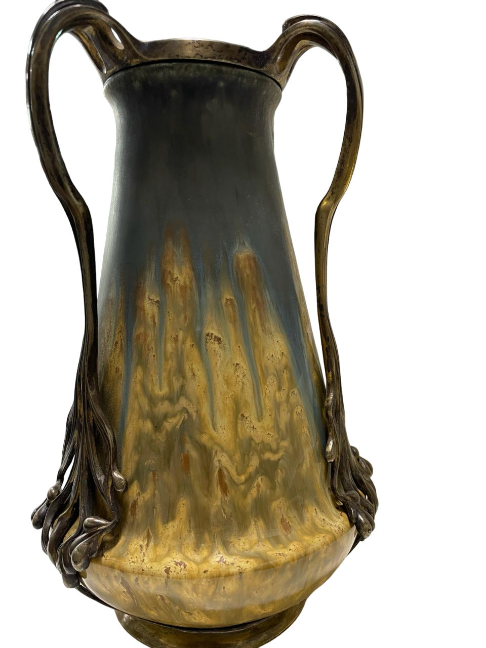 STUNNING Art Nouveau ORIVIT Gilt Bronze Mounted Glazed Ceramic VASE Germany, founded 1894