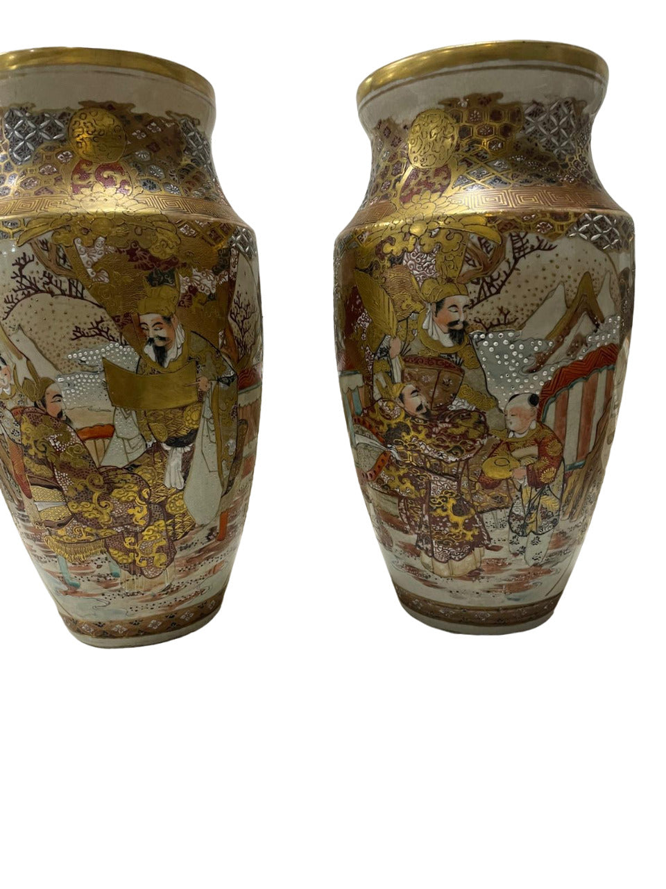 Pair of JAPANESE SATSUMA warriors vases, Early 20th Century