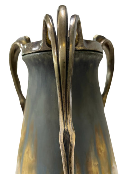 STUNNING Art Nouveau ORIVIT Gilt Bronze Mounted Glazed Ceramic VASE Germany, founded 1894