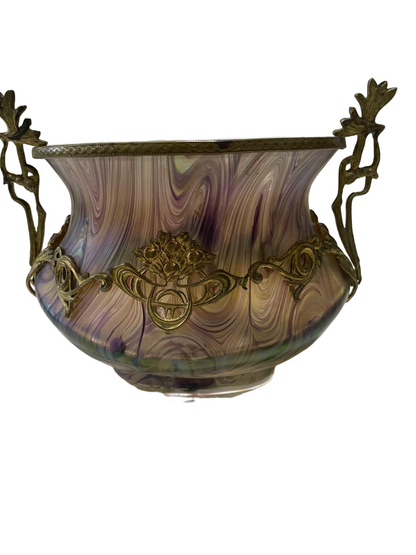 French ART NOUVEAU glass bronze-mounted BOWL: a stunning piece of art for your collection