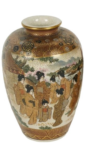 JAPANESE SATSUMA Pottery Gilded Vase 20th Century. Marked