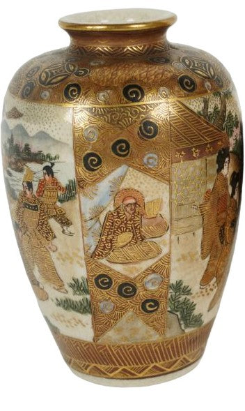 JAPANESE SATSUMA Pottery Gilded Vase 20th Century. Marked