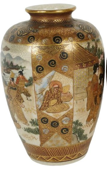 JAPANESE SATSUMA Pottery Gilded Vase 20th Century. Marked