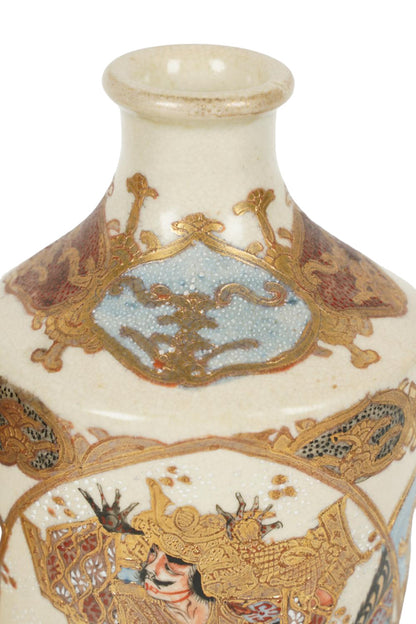 PAIR of Delicate Satsuma Vases depicting warriors. Marked