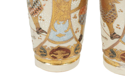 PAIR of Delicate Satsuma Vases depicting warriors. Marked