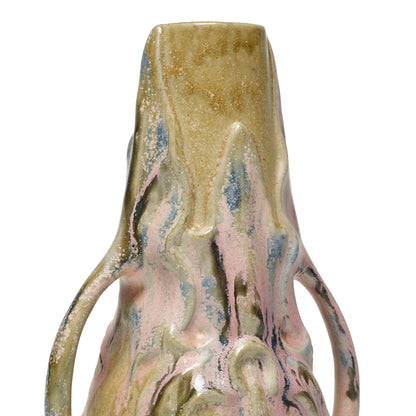 ART NOUVEAU two-handled GREBER Vase, with some pink flashes, refined ceramic