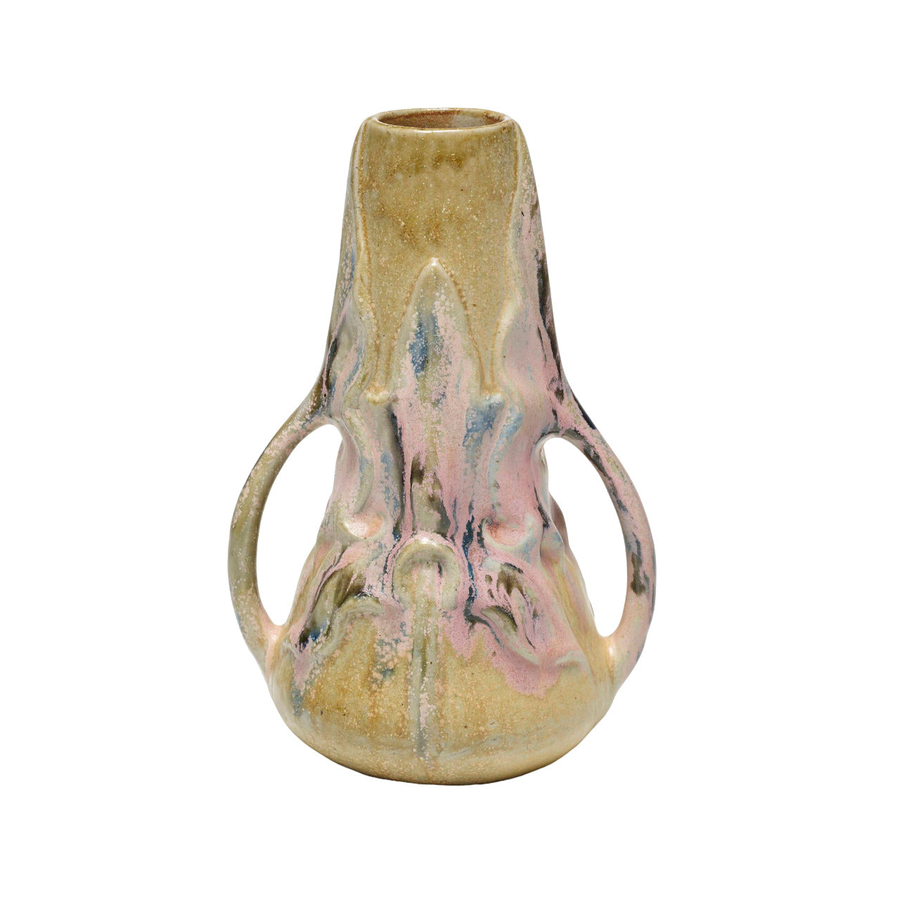 ART NOUVEAU two-handled GREBER Vase, with some pink flashes, refined ceramic