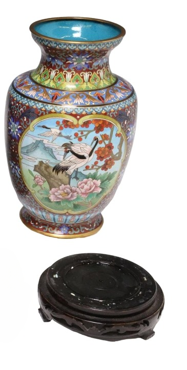 Pair of CHINESE cloisonné-enamel Crane vases, modern