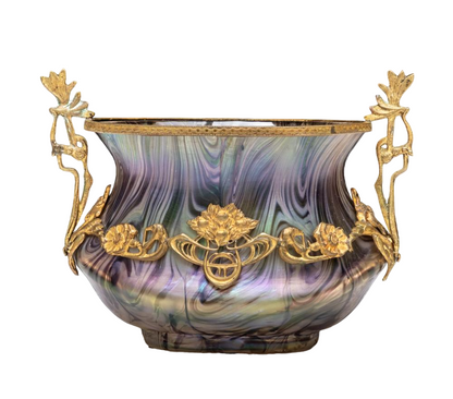 French ART NOUVEAU glass bronze-mounted BOWL: a stunning piece of art for your collection