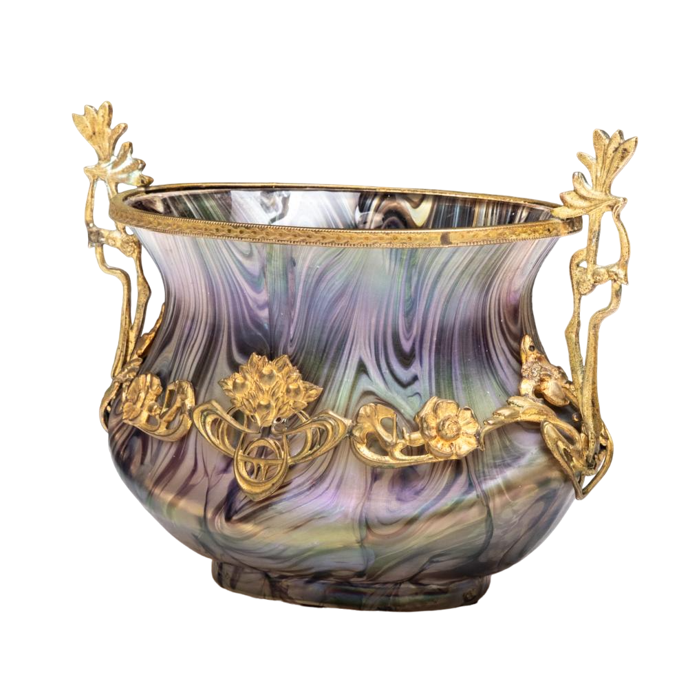 French ART NOUVEAU glass bronze-mounted BOWL: a stunning piece of art for your collection