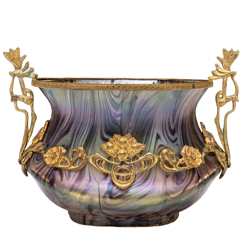 French ART NOUVEAU glass bronze-mounted BOWL: a stunning piece of art for your collection