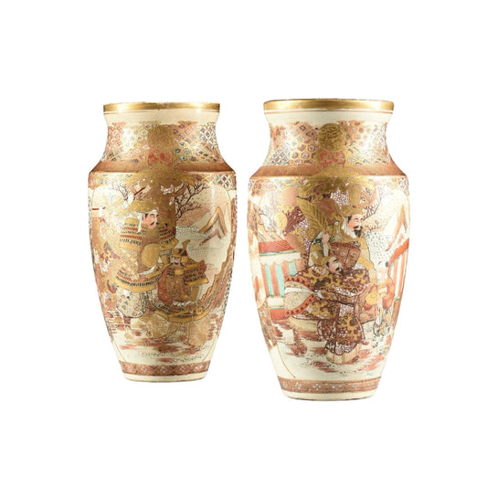 Pair of JAPANESE SATSUMA warriors vases, Early 20th Century