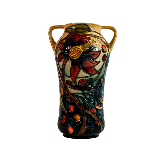 MOORCROFT Art Pottery HARTGRING pattern twin-handled vase. Emma BOSSONS design. 2002