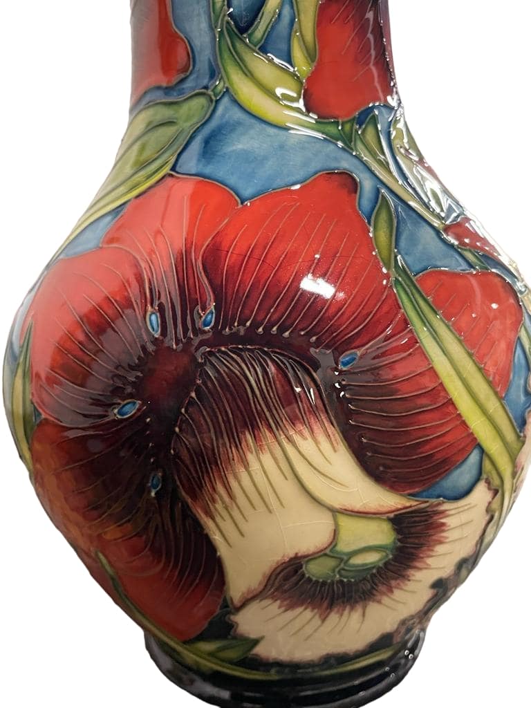 MOORCROFT " Fleur Rouge " VASE designed by Shirley Hayes, 18/50, 2002