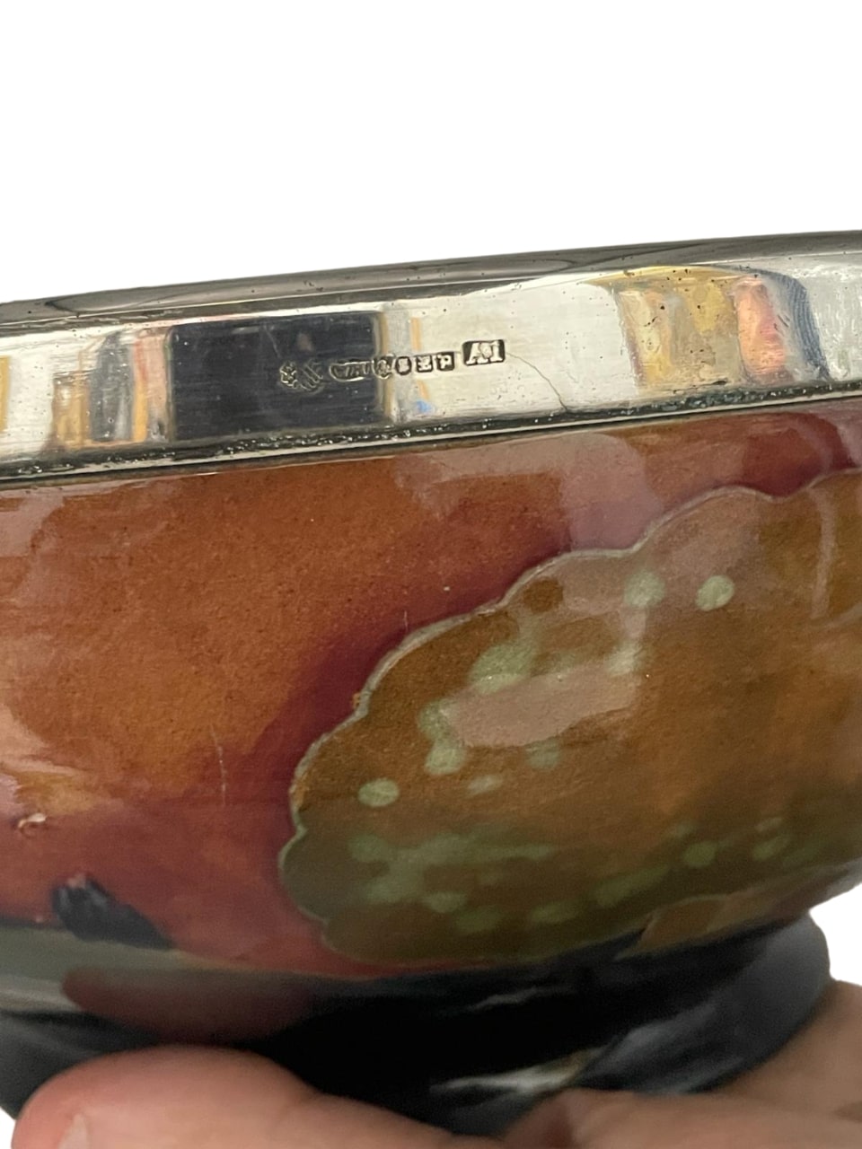 MOORCROFT (William Hutton & Sons) Eventide pattern footed LARGE BOWL silver overlay circa 1925