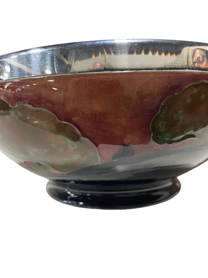 MOORCROFT (William Hutton & Sons) Eventide pattern footed LARGE BOWL silver overlay circa 1925