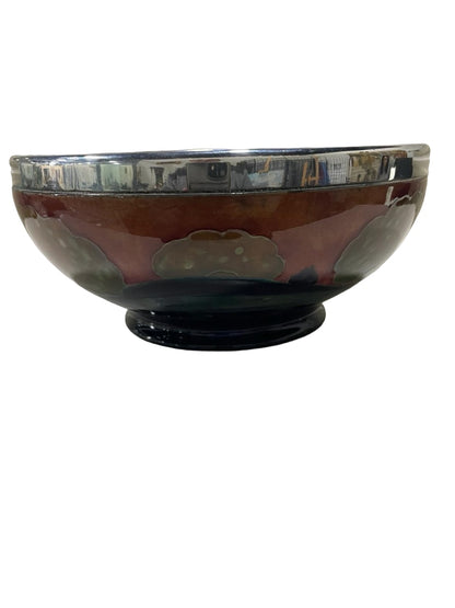 MOORCROFT (William Hutton & Sons) Eventide pattern footed LARGE BOWL silver overlay circa 1925