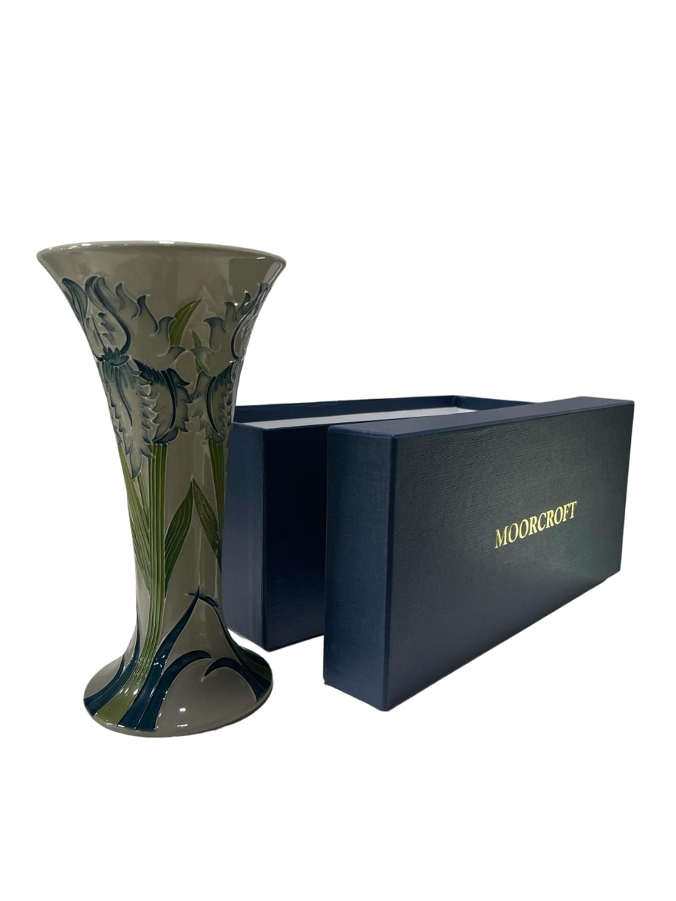 LIMITED EDITION Moorcroft Green Iris vase, from the Legacy collection dated 2013 BOXED