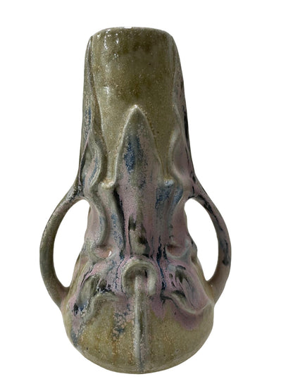 ART NOUVEAU two-handled GREBER Vase, with some pink flashes, refined ceramic