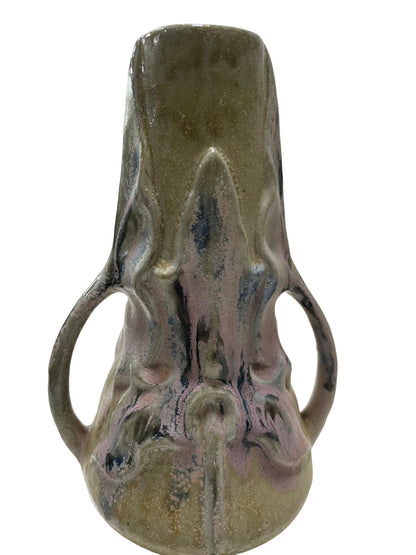 ART NOUVEAU two-handled GREBER Vase, with some pink flashes, refined ceramic