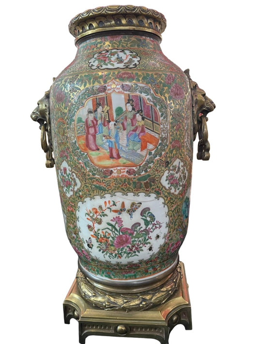 19thc Ormolu-Mounted Canton Famille Rose LARGE VASE