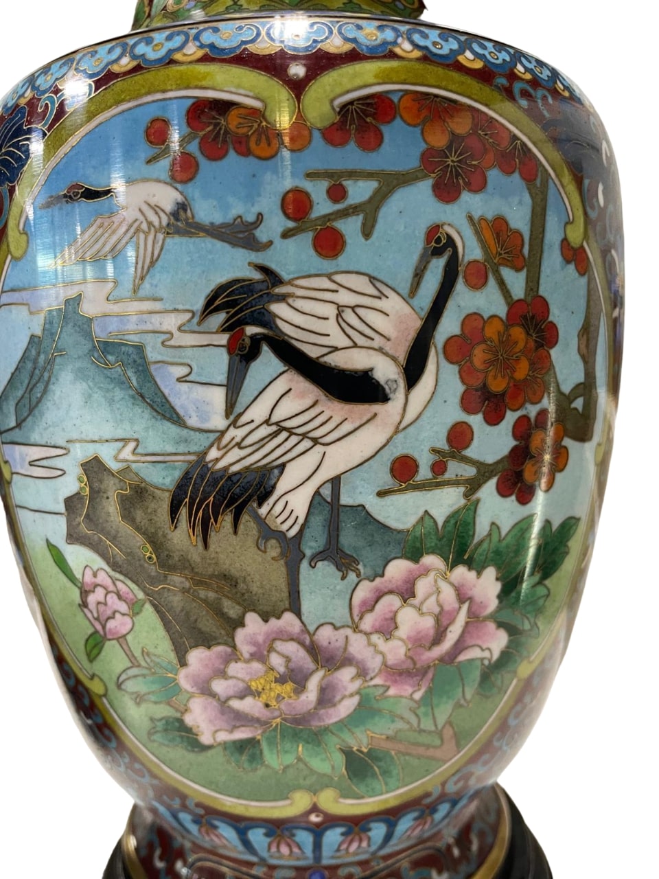 Pair of CHINESE cloisonné-enamel Crane vases, modern