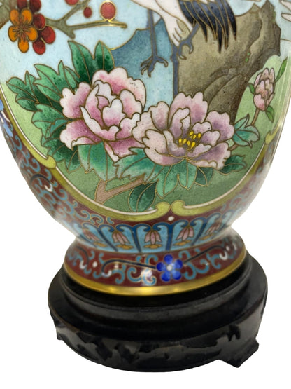 Pair of CHINESE cloisonné-enamel Crane vases, modern