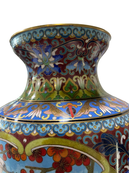 Pair of CHINESE cloisonné-enamel Crane vases, modern