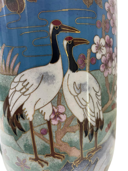 Pair of Chinese Cloisonne Vases With floral and crane motifs