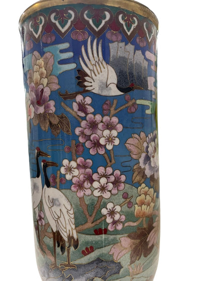 Pair of Chinese Cloisonne Vases With floral and crane motifs