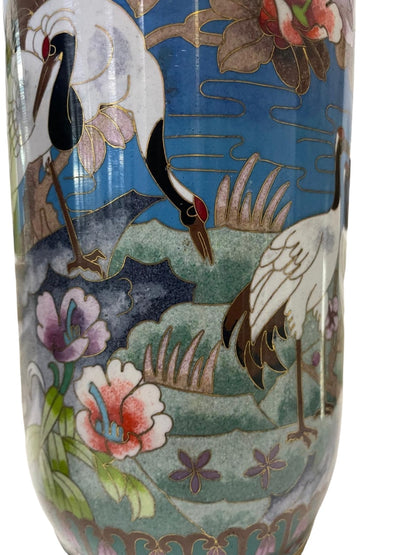 Pair of Chinese Cloisonne Vases With floral and crane motifs