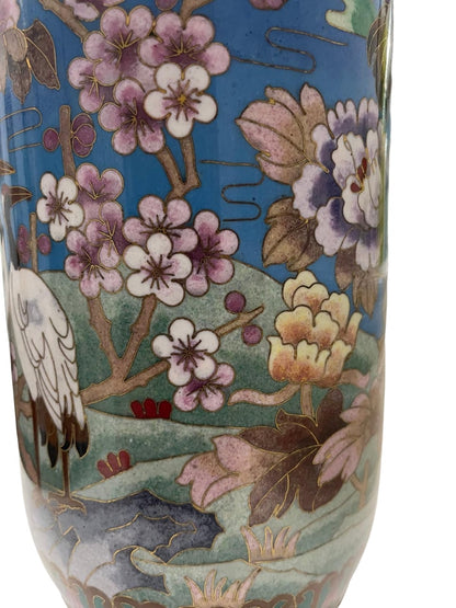 Pair of Chinese Cloisonne Vases With floral and crane motifs