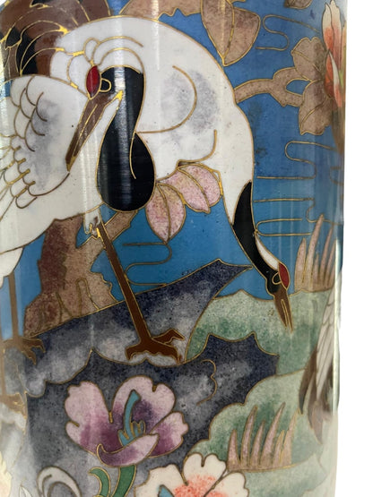 Pair of Chinese Cloisonne Vases With floral and crane motifs