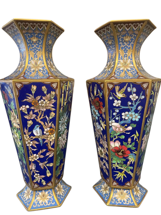 Pair CHINESE Cloisonne GEOMETRICAL Vases