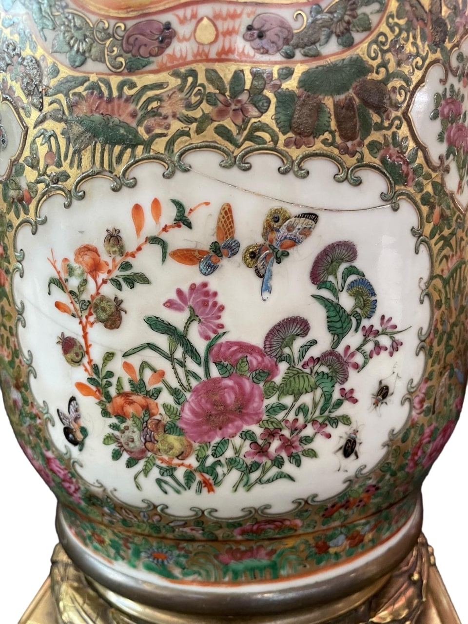 19thc Ormolu-Mounted Canton Famille Rose LARGE VASE