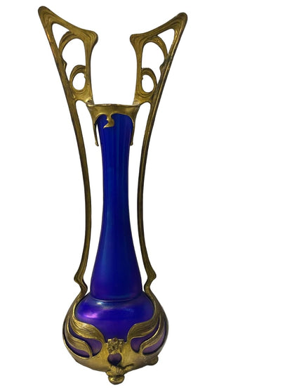 Pair of ART NOUVEAU mounted glass vases in the style of Orivit