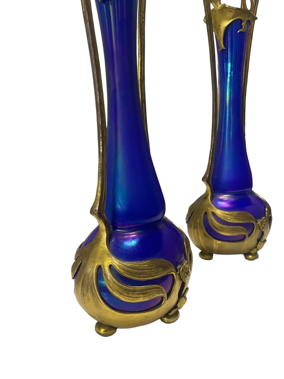 Pair of ART NOUVEAU mounted glass vases in the style of Orivit