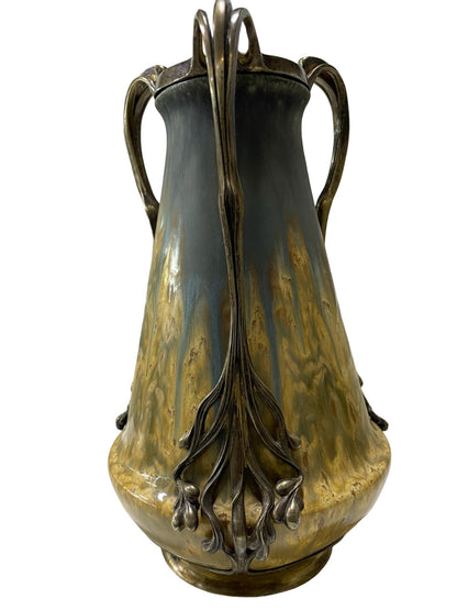 STUNNING Art Nouveau ORIVIT Gilt Bronze Mounted Glazed Ceramic VASE Germany, founded 1894