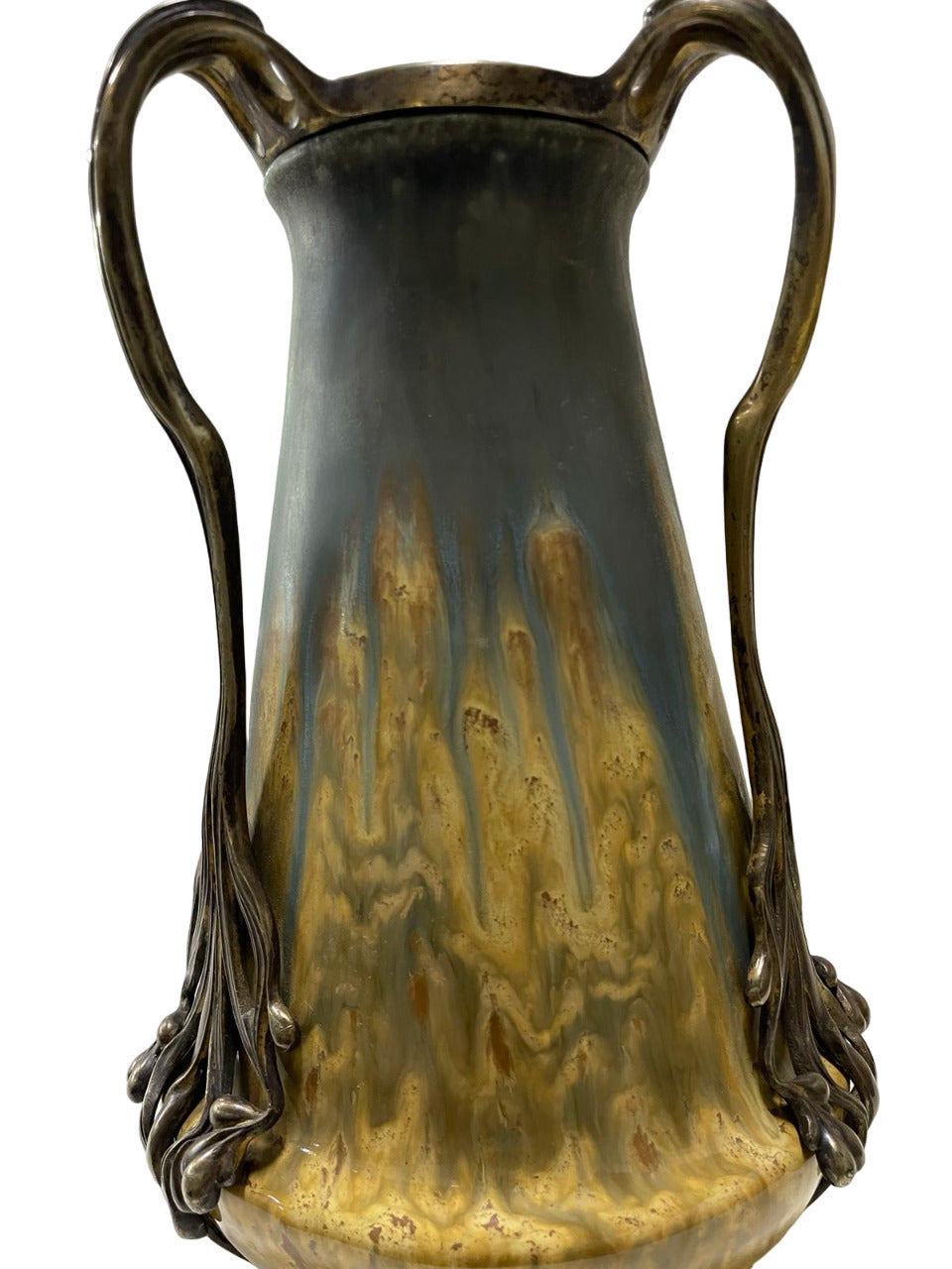 STUNNING Art Nouveau ORIVIT Gilt Bronze Mounted Glazed Ceramic VASE Germany, founded 1894