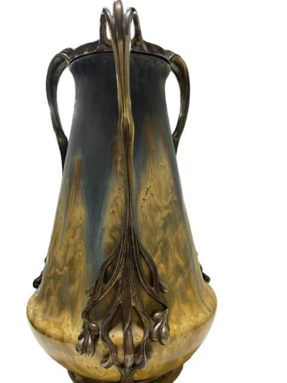 STUNNING Art Nouveau ORIVIT Gilt Bronze Mounted Glazed Ceramic VASE Germany, founded 1894