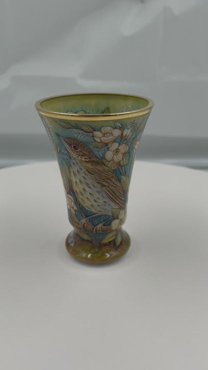 Delicate MOORCROFT enamel in the Song Thrush by Sandra Dance design Limited edition 7/35. BEST QUALITY.Boxed