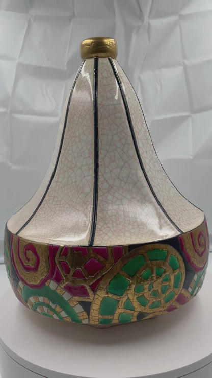 Art-deco Longwy Enamel 'Fougeres' Vase Decor D5025