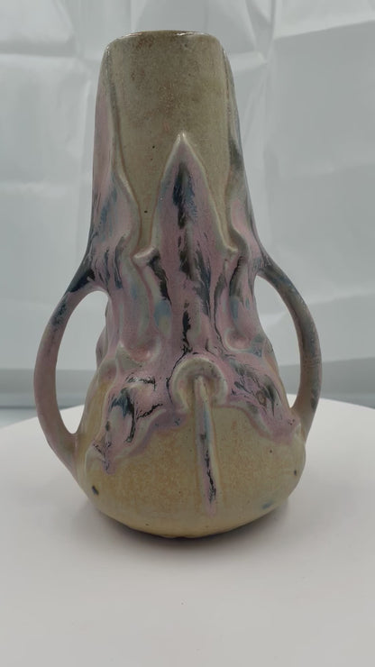 ART NOUVEAU two-handled GREBER Vase, with some pink flashes, refined ceramic