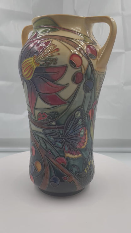 MOORCROFT Art Pottery HARTGRING pattern twin-handled vase. Emma BOSSONS design. 2002