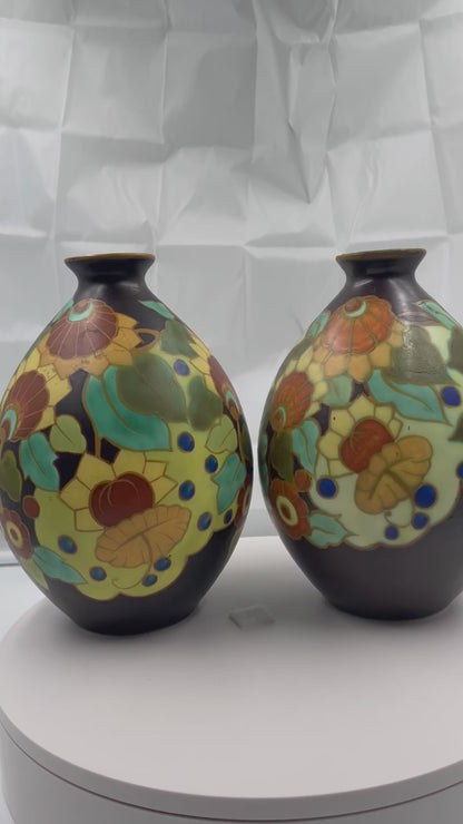 PAIR of Art Deco BOCH FRERES Keramis Vase.Belgium circa 1925.Marked.1845