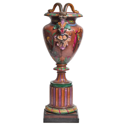 Royal WORCESTER MAJOLICA Large Pedestal Footed URN painted by Josiah Rushton, 1864