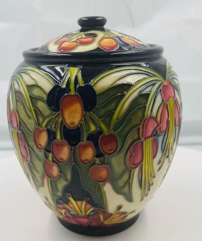 MOORCROFT Art Pottery PURIRI Tree pattern by Philip Gibson designer-lidded pot. Dated 2004. BOXED.