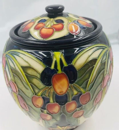 MOORCROFT Art Pottery PURIRI Tree pattern by Philip Gibson designer-lidded pot. Dated 2004. BOXED.