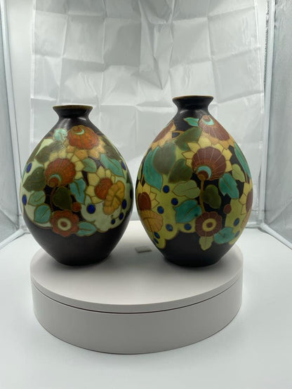 PAIR of Art Deco BOCH FRERES Keramis Vase.Belgium circa 1925.Marked.1845